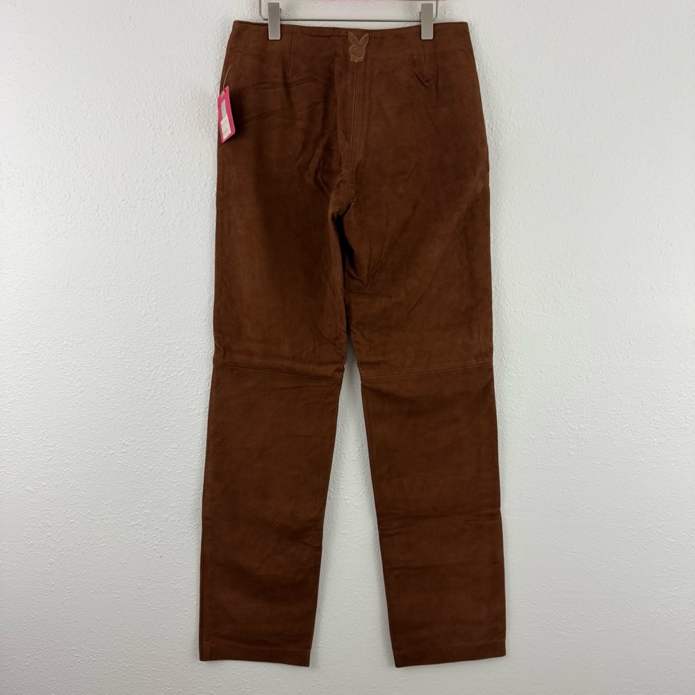 PLAYBOY Vintage Deadstock Y2K 90s Brown Suede Leather Bunny Patch Bikercore Pant